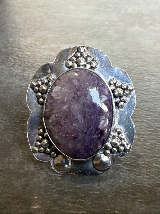 Vintage Jewelry - Boho Vintage Silver 925 Ring Size 7.5 Women Jewelry Unique Charoite Gemstone